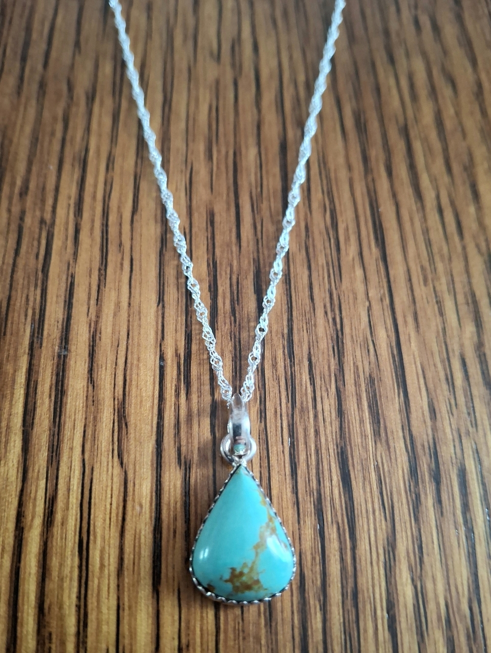 Necklace Sterling Silver With Turquoise Teardrop Pendant 18"